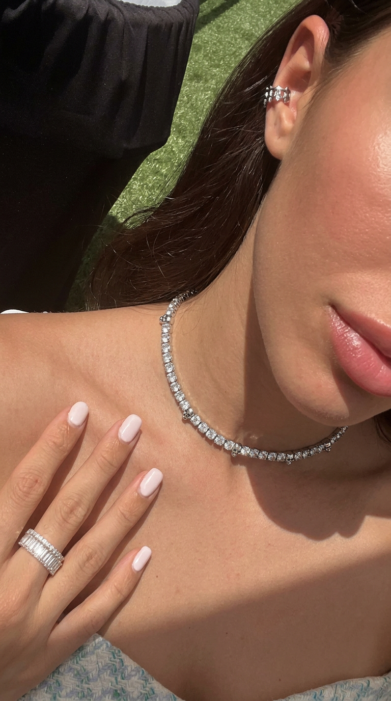 Customer wearing FNTSY jewelry