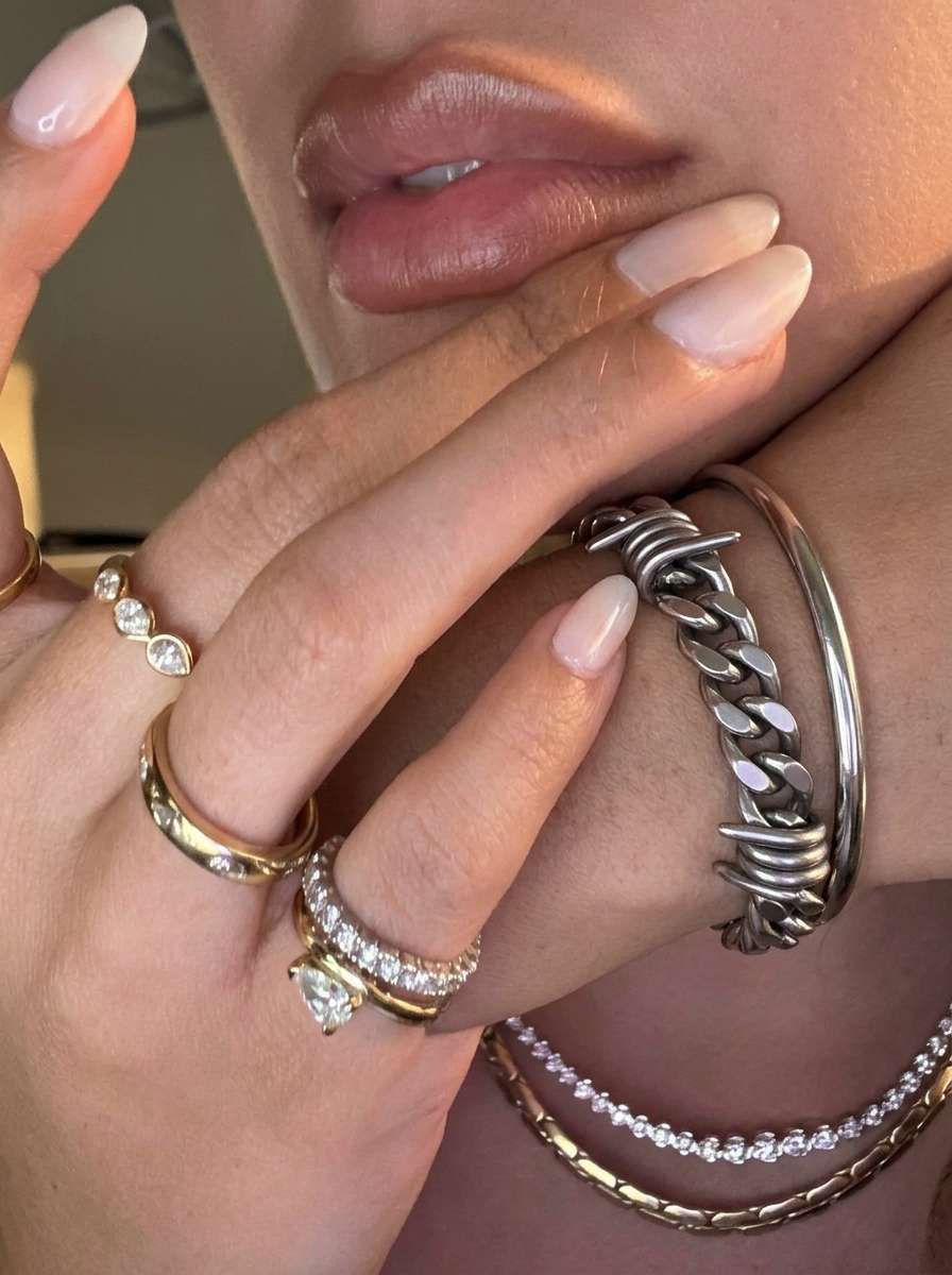 Customer wearing FNTSY jewelry