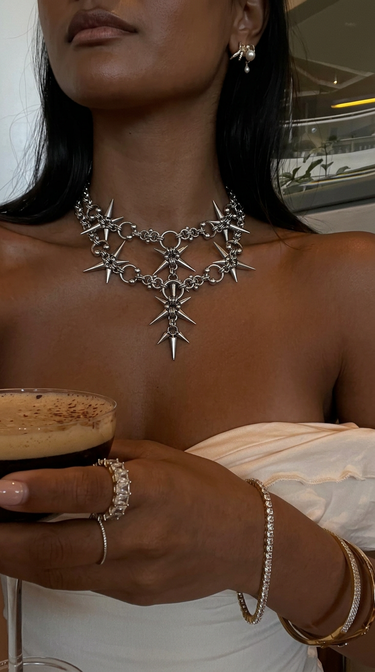 Customer wearing FNTSY jewelry